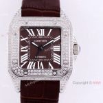 Buy Replica Cartier Santos Diamond-set Automatic Wristwatch Chocolate Dial